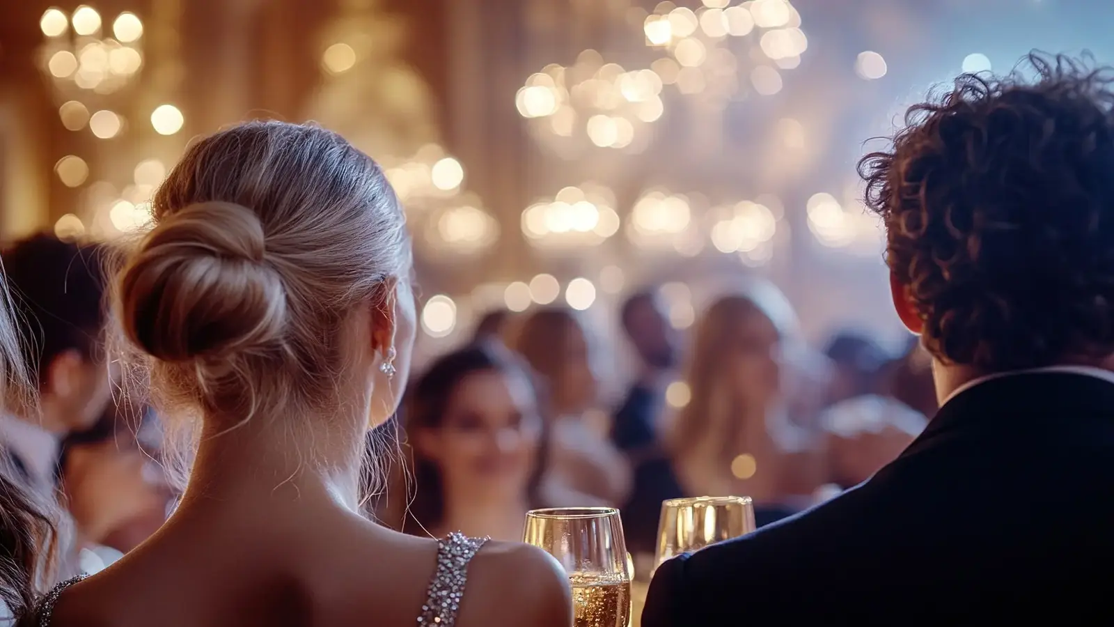 people dressed in formal attire drinking champagne