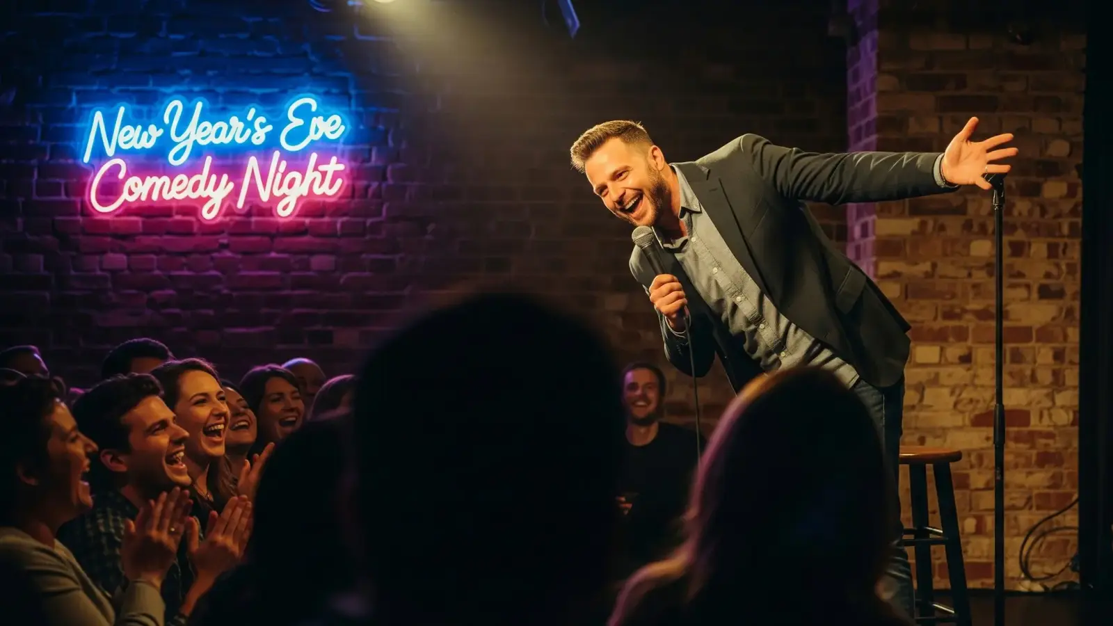 man performing stand up comedy